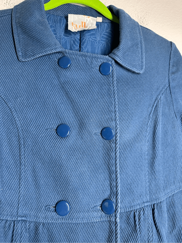 Tulle Corduroy Pea Coat Blue Size M 2 Pockets Cotton - Picture 2 of 16