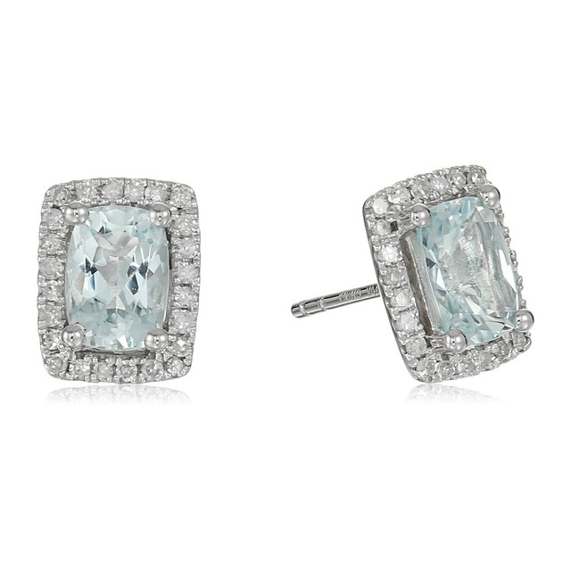 Pinctore 10k White Gold Aquamarine Diamond Princess Diana Earrings eBay