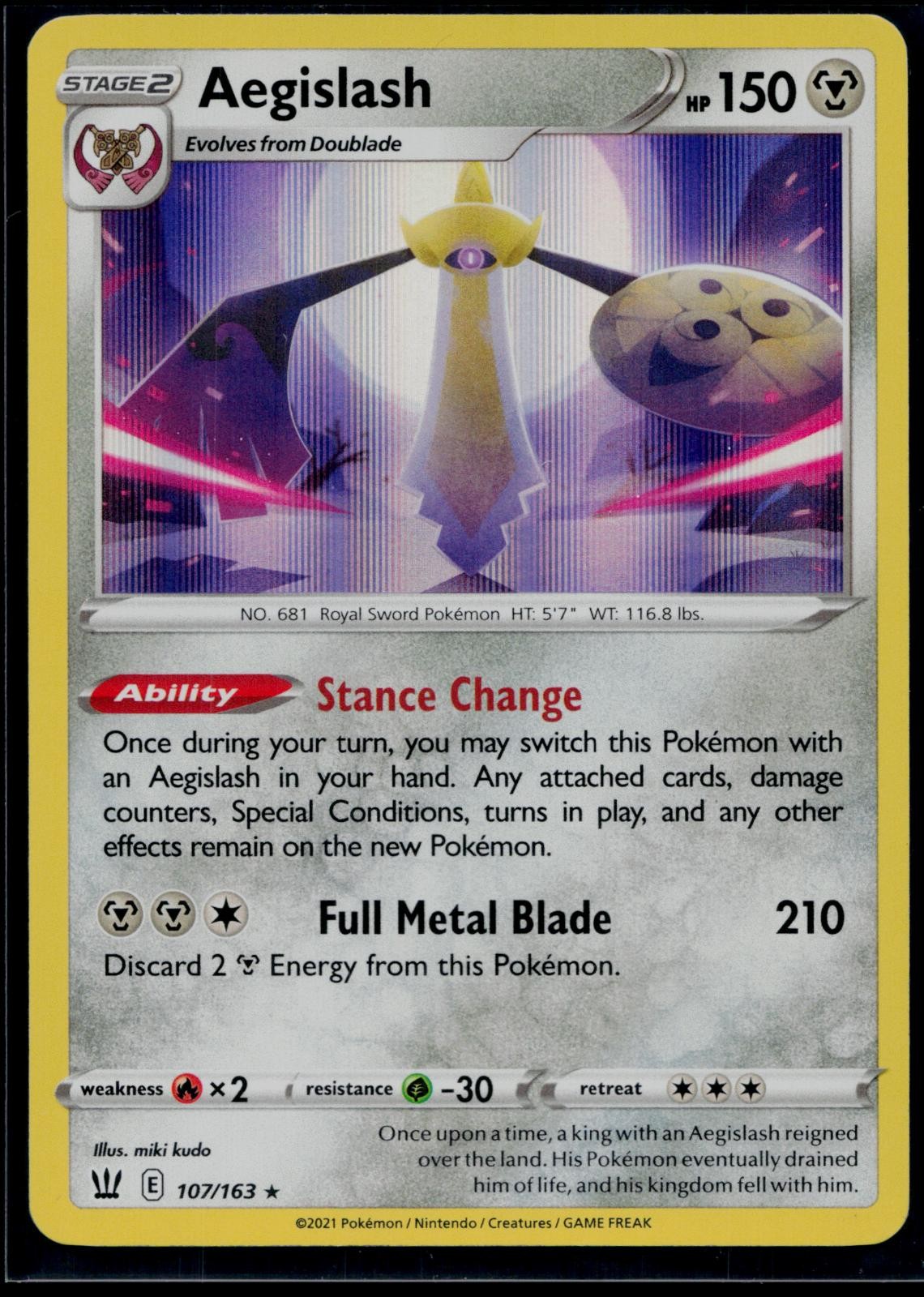 Aegislash 107/163 Holo Rare Battle Styles Pokemon Holo Near Mint
