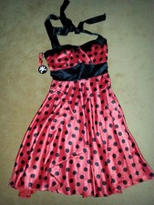 Hellbunny Rockabilly-Kleid ca. Gr. M-L rot schwarz Polkadots Neckholder Vintage
