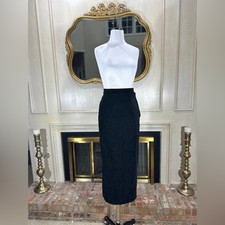 New Frontier Black Textured Faux Suede Midi Skirt Size M Vintage 90s Western