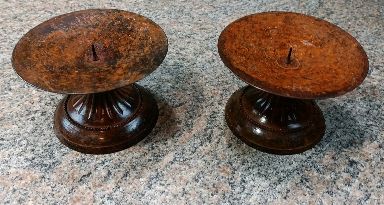 Hosley International Solid Brass Pillar Candle Holder Pair- 