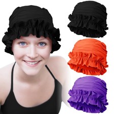 3 Pcs Swim Cap Women Adult with Ruffled Edges Nylon Cloth Swimming Cap for Wo...