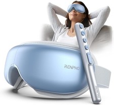 Eye Massager with Heat and Vibration Compression Rechargeable Bluetooth Blue