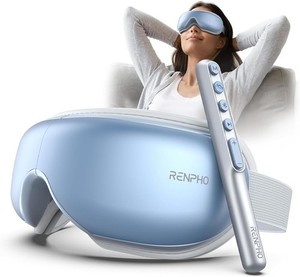 Eye Massager with Heat and Vibration Compression Rechargeable Bluetooth Blue