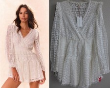 LoveShackFancy Size M V neck ALONSA lace detailed mini dress $425 in Cream NEW
