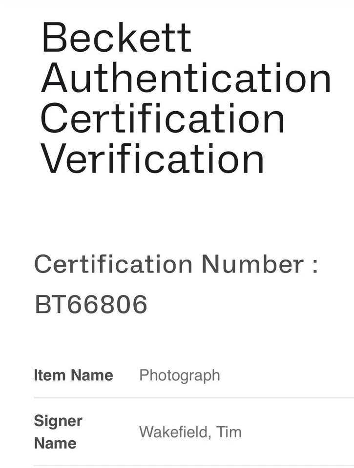 Фотография Тима Уэйкфилда с автографом BOSTON RED SOX 8x10 Beckett сертификат подлинности BAS - Изображение 2 из 2