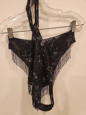 belley dancer thong and top beaded sequin black western fashion nwot fringe