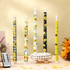 5 Pcs Sunflower Flameless Taper Candle Set Christmas Sunflower Gifts for Wome...