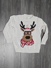 H&M Kids/Toddler Christmas Reindeer Textured Sweater - Cream Color - Size 4-6