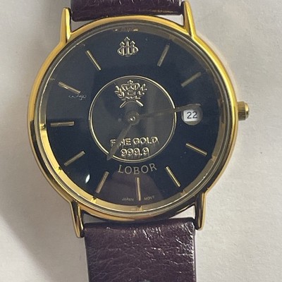 Lobor Watch Japanese Movement 999.9 23K GP Date Quartz 31mm Mens