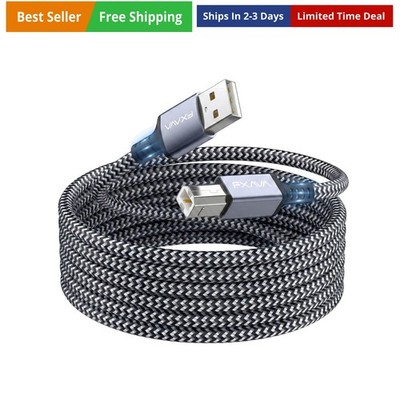 USB Printer Cable 25 Foot, Nylon Braided Type A to B 2.0 Cord, Compatible wit...