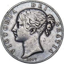 1847 Crown - Victoria British Silver Coin - Nice