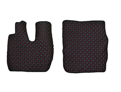 2x Schwarz + Rot Eco Leder Fußmatten für Iveco Stralis S-WAY 2019-2021