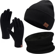 Winter Beanie Hat Scarf Touchscreen Gloves Set for Men and Women, Beanie Gloves