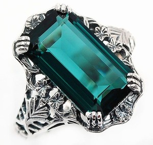 10CT Heat Treated Tourmaline 925 Sterling Silver Nouveau Style Ring Sz 9 