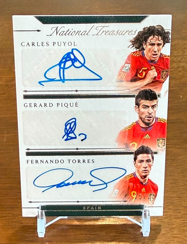 2018 Panini National Treasures Puyol/Pique/Fernando Torres Triple Auto /35 Spain