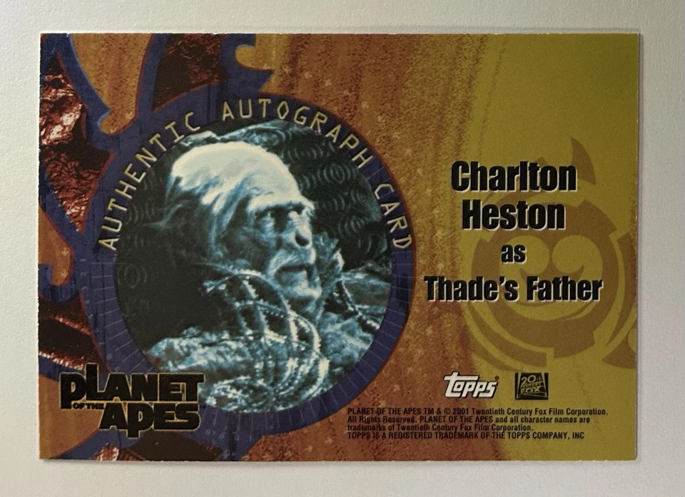 CHARLTON HESTON Topps Certified Autograph Planet Of The Apes Auto *Corner* - Image 2 of 3