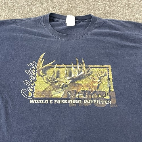 Vintage Cabelas Buck Deer Tshirt Blue Mens Size XL 3D Graphics Hunters Tee Shirt - Afbeelding 3 van 8