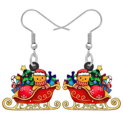 Acrylic Cute Gingerbread Candy Christmas Tree Santa Sled Sleigh Car Earrings Dan