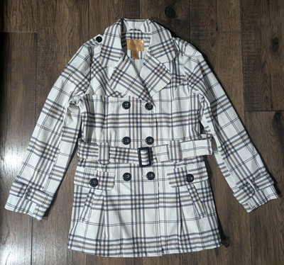 North Crest Womens Plaid Mid-Length Multicolor Light Raincoat Jacket Waist Tye M