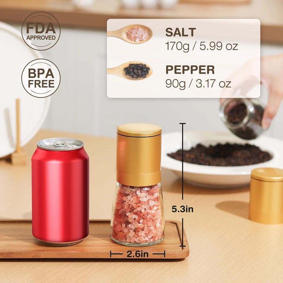Gold Salt and Pepper Grinder Mill - Adjustable Coarseness Ceramic Brass Spice Gr Foto 2 de 4