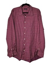 Burberry London Mens 2XL Burgundy Plaid 100 Cotton Long Sleeve Button Down
