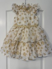 Girls Janie And Jack White Gold Shimmer Holiday Special Occasion Dress Size 5