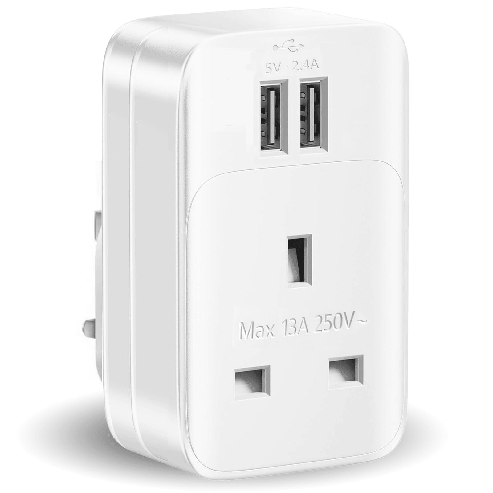 2400mA 13A Amp Fast Dual Twin 2 Port USB Charger UK Mains Through Plug Adapter