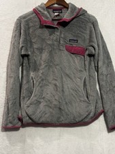 Patagonia Snap Hoodie Women  s Gray Pink Medium Fleece Pullover Jacket Polartec