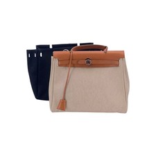 Hermes Vintage 2 in 1 Herbag PM Beige Black Canvas Satchel Handbag