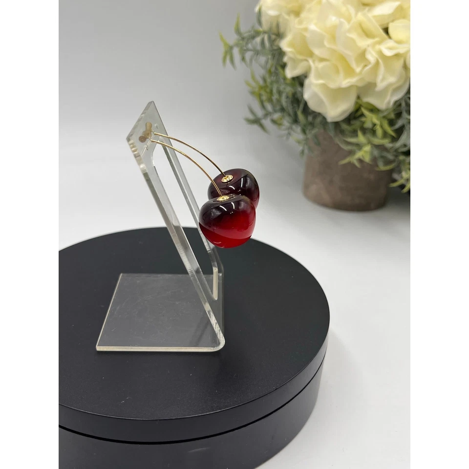 Anthropologie Resin Cherry Fruit Dangle Threader Earrings  - Image 3 of 4