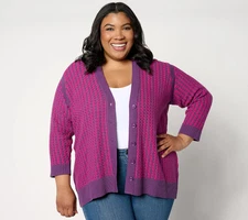 #2257 LOGO by Lori Goldstein 3/4 Sleeve Sweaterknit Cardigan  Size XXS