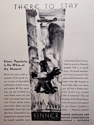 Kinner Airplane and Motor Corp Glendale CA K-5 Radial Engine 100hp Print Ad 1930