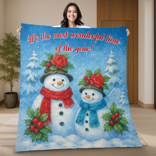 Winter Snowman Couple Merry Christmas Wonderful Time Of The Year Quilt Blanket