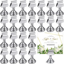 24 Pcs Metal Table Number Holders 1.7 Inch Silver Mini Place Card Holders Bul...