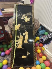 Chinese Mother of Pearl panel Inlaid & Carved  Screen black lacquer vintage
