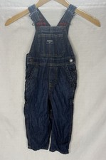 OshKosh B'gosh Dark Denim Unisex Buffalo Flannel Cuff Overalls 2T V-back