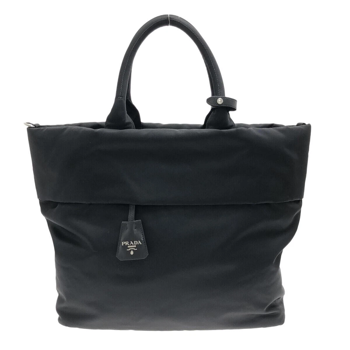 Auth PRADA Tessuto Double Black Nylon Leather Handbag