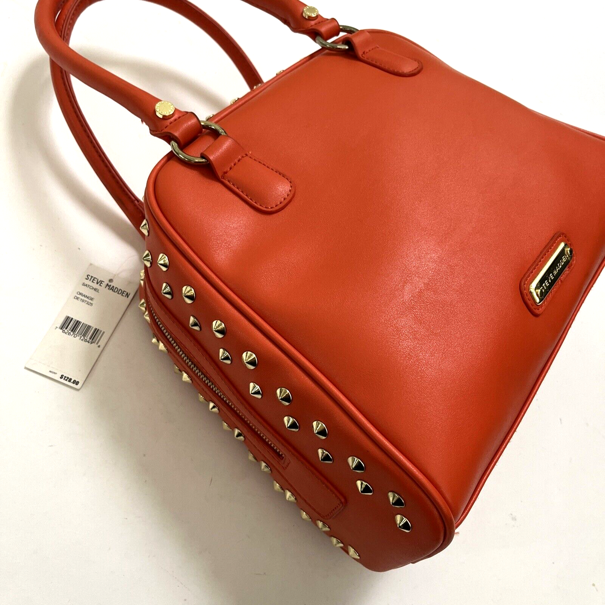 NWT Original $130 STEVE MADDEN Studded Satchel Bowler Bag Orange