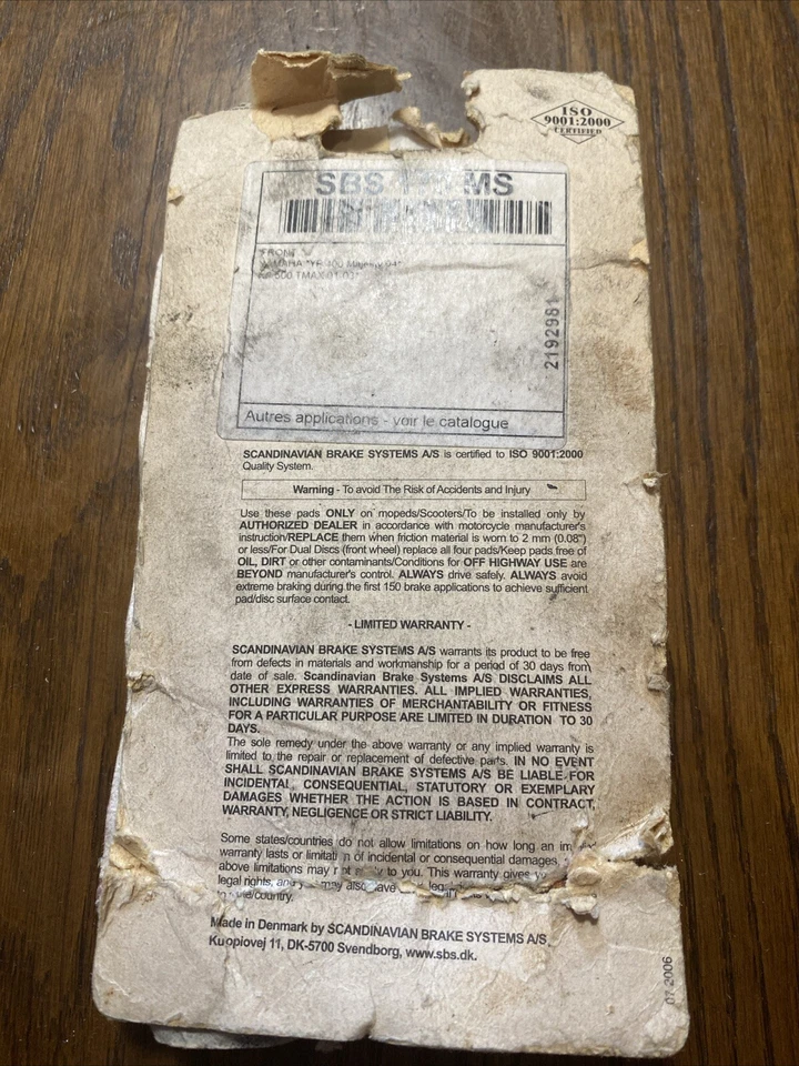 2 plaquettes de frein Avant SBS 170MS pour YAMAHA T-MAX 500 (SJ01) 2001/2003 - Photo 3/3