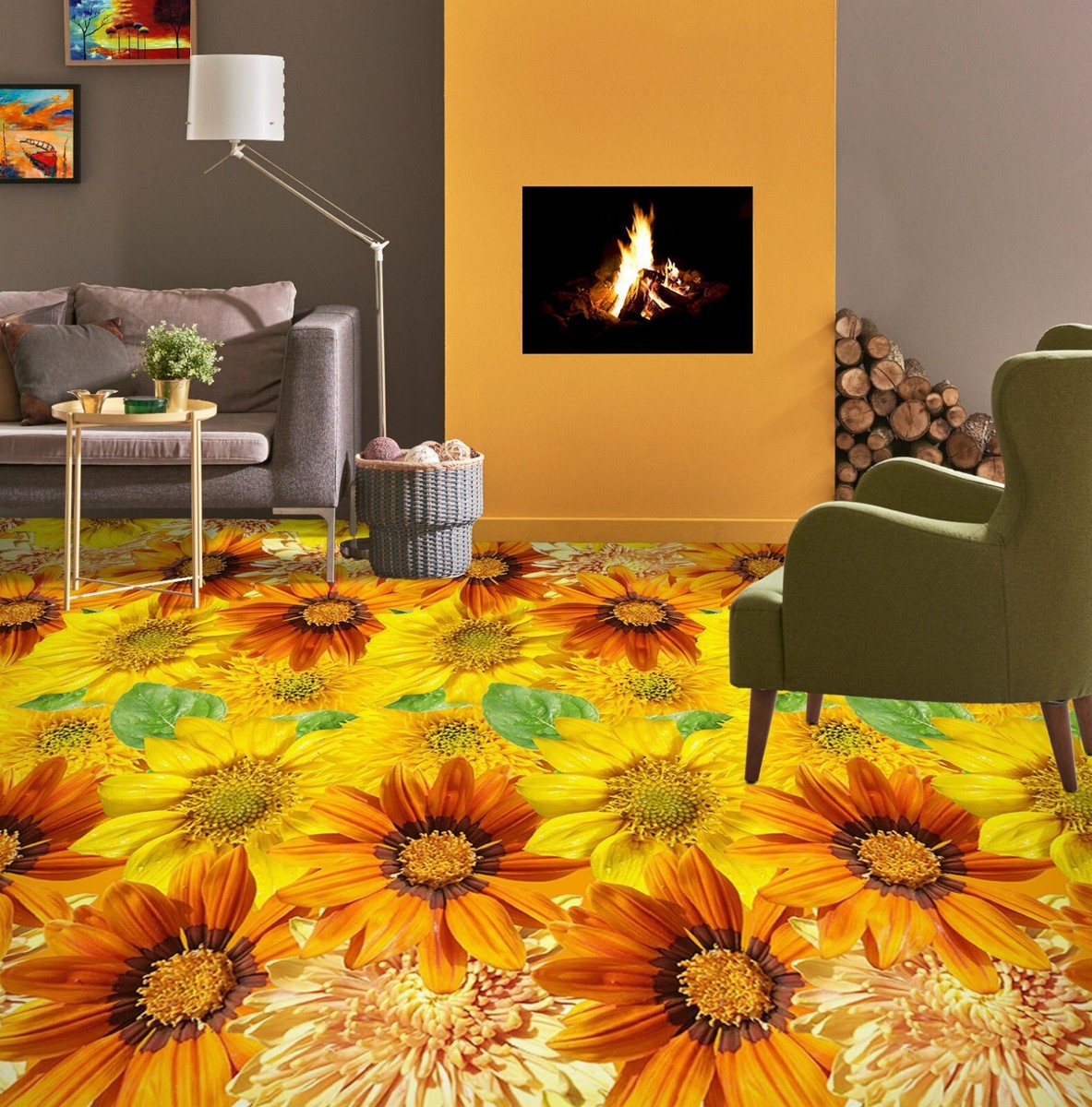 3D Sunflower SKE3469 Floor WallPaper Print Decal Epoxy Floor Deco