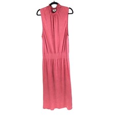 Leota Womens Midi Dress Crinkled Jersey Smocked Mock Neck and Waist Pink XL