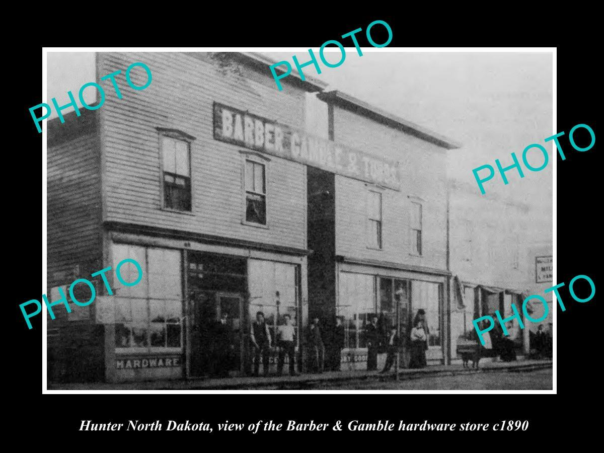 OLD POSTCARD SIZE PHOTO OF HUNTER NORTH DAKOTA THE HARDWARE STORE c1890