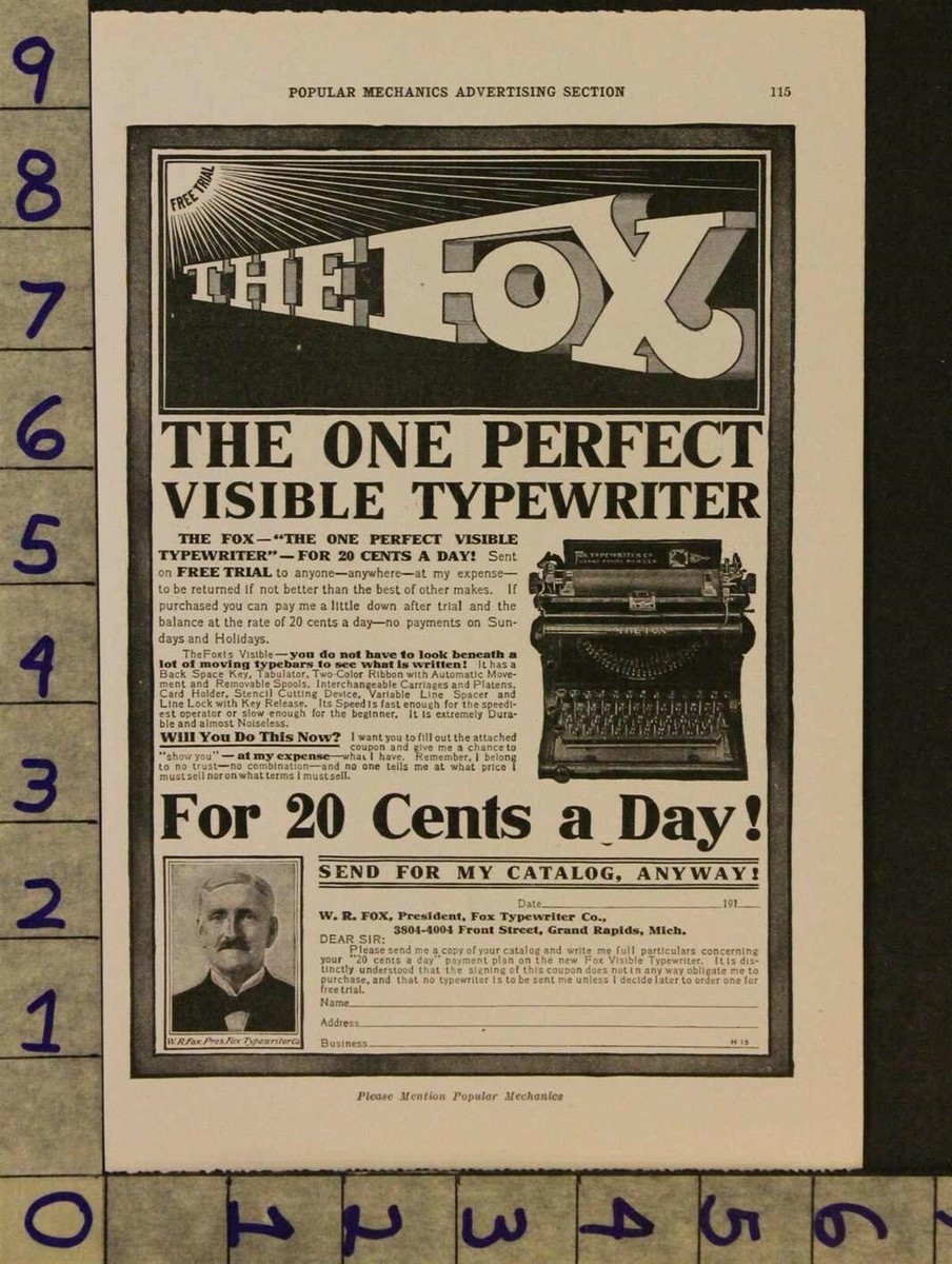 1911 ANTIQUE FOX TYPEWRITER KEY BOARD MERCANTILE GRAND RAPIDS MI