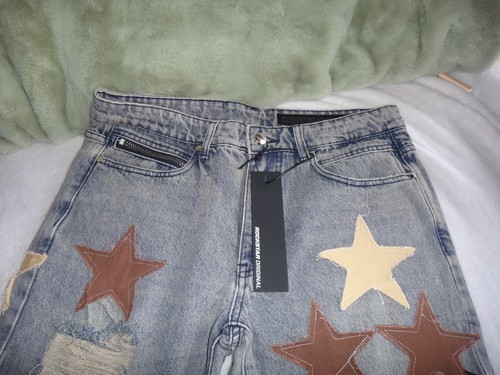 Men's Rockstar Original Jeans Starlane Tint Stacked Flare Patch Blue Jeans 36 - Picture 2 of 7