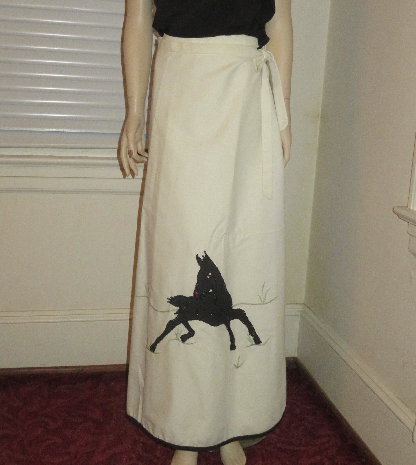 VINTAGE Elegant 1940’s EQUESTRIAN Horse WRAP Midi Max… Gem