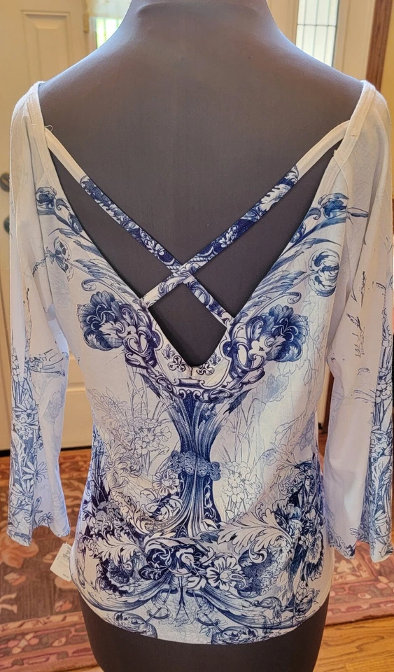 $90 Nuevo con Etiquetas Claire Pettibone AZUL BLANCO PJ Yoga Lounge Wear 3/4 Slv Top XL Foto 2 de 4