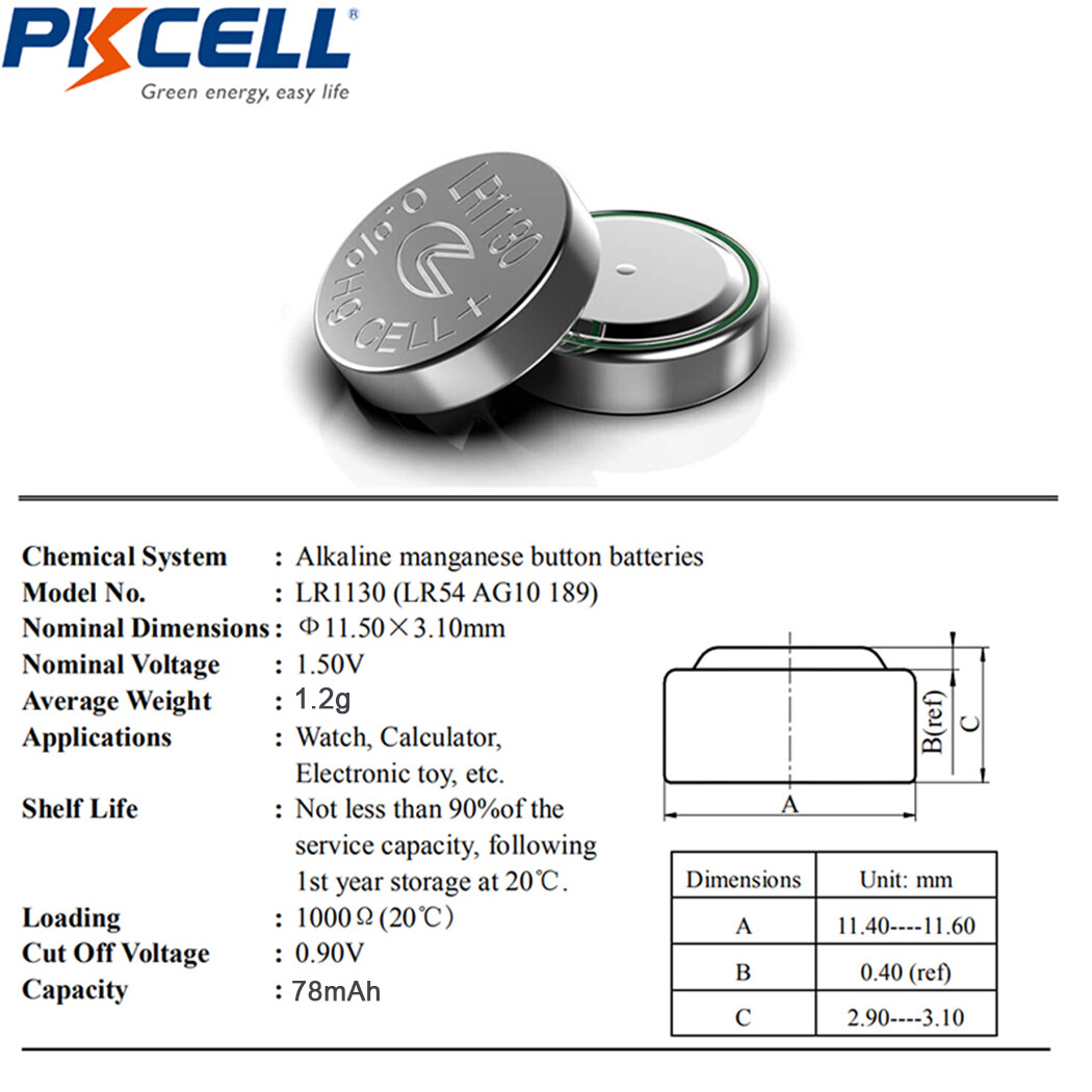 Count 20pcs 1.5V LR1130 Button Cell AG10 389 390 189 LR54 Alkaline