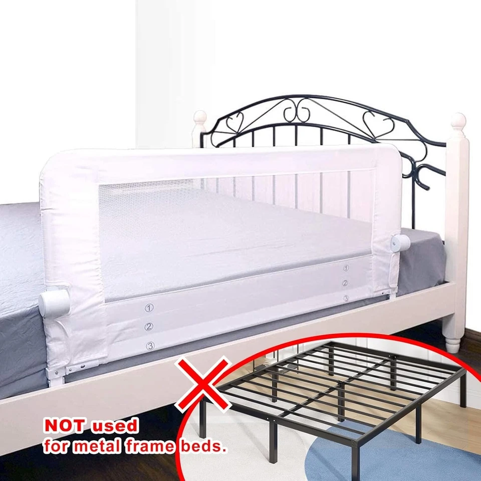 Baranda De Cama Para Niños De 43In Hace De Metal Seguridad Infantil (Blanca) Foto 4 de 4